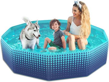 Jasonwell Foldable Dog Kiddie Pool - Hard Plastic Kids Paddling Pool Toddler Baby Swimming Pool for Backyard Collapsible Whelping Box Pet Doggie Cats Wading Pool Bathtub for Puppy Large Dogs 79In - Jasonwell